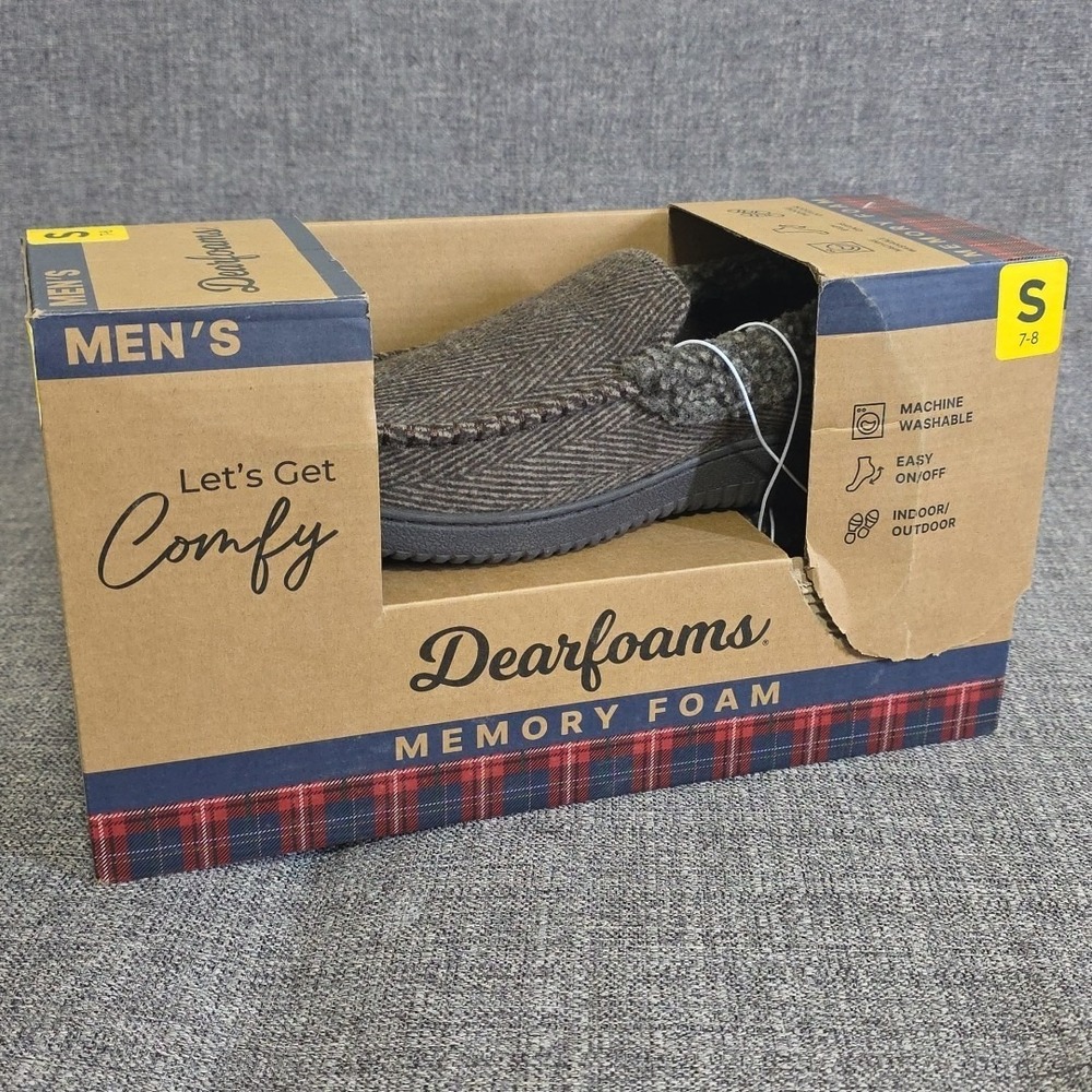 Dearfoams Mens Memory Foam Slippers Size Small 7/8 NEW Indoor Outdoor Coffee